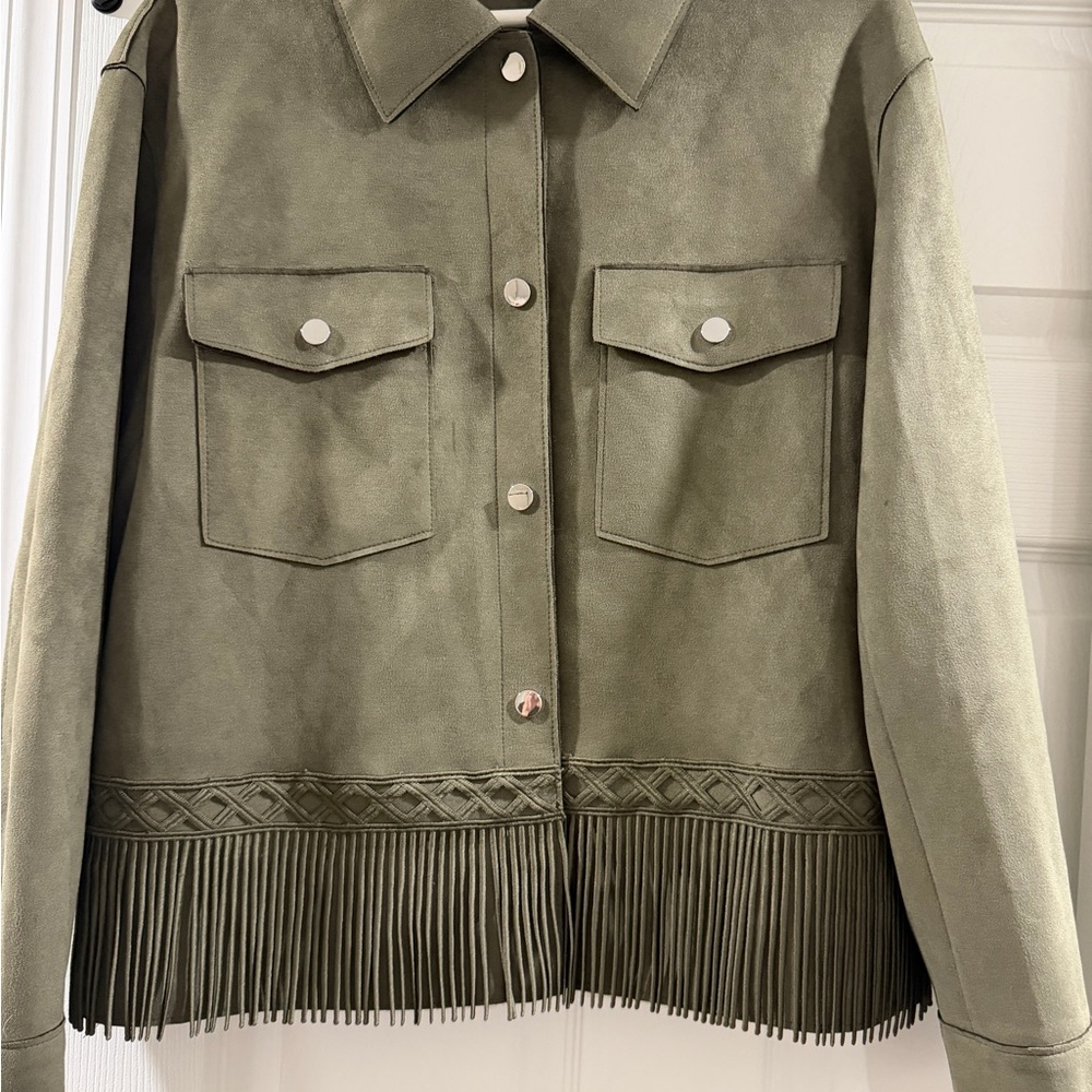 Zara Olive Utility Jacket with Fringe